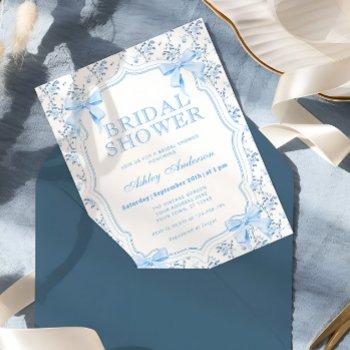 elegant blue bow coquette bridal shower invitation