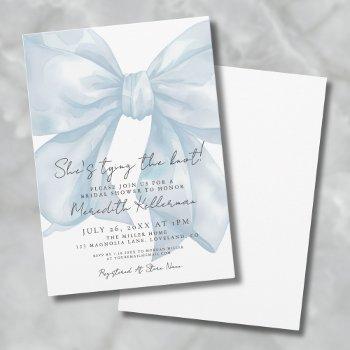 elegant blue bow whimsical bridal shower invitation