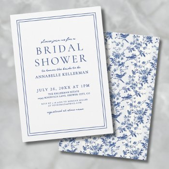 elegant blue chinoserie bird floral bridal shower invitation