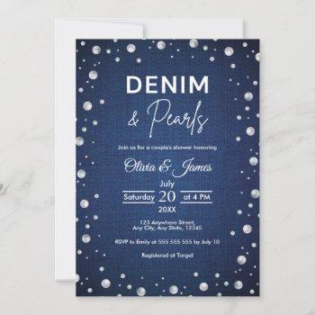 elegant blue denim and pearls couple's shower invitation