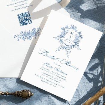 elegant blue french roses toile bridal shower invitation