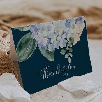 Elegant Blue Hydrangea | Blank Navy Thank You Card Front View