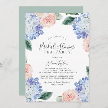 elegant blue hydrangea bridal shower tea party invitation