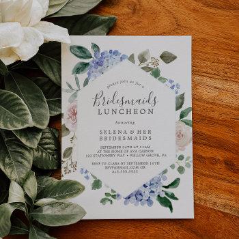elegant blue hydrangea bridesmaids luncheon invitation
