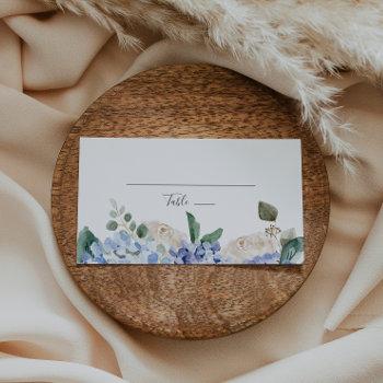 Elegant Blue Hydrangea Flat Place Card Front View