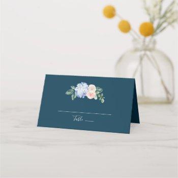 elegant blue hydrangea | navy folded wedding place card