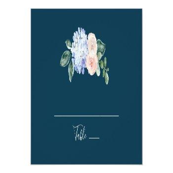 Elegant Blue Hydrangea | Navy Folded Wedding Place Card Front View