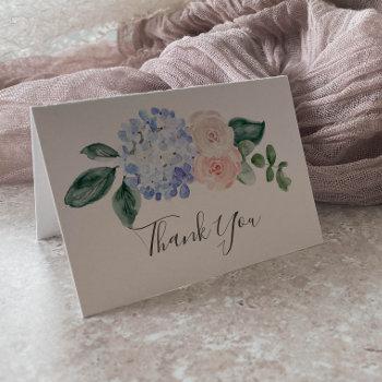 Elegant Blue Hydrangea | White Thank You Card Front View