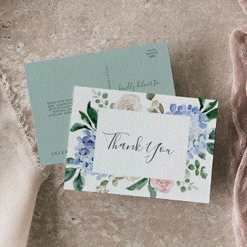 elegant blue hydrangea | white thank you postcard