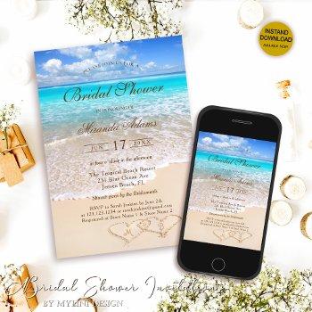 elegant blue ocean tropical beach bridal shower invitation