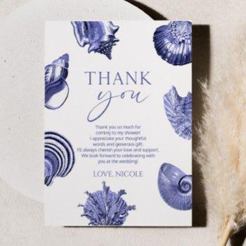 elegant blue seashell bridal shower thank you card