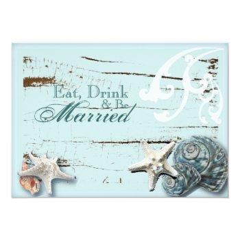 Elegant Blue Seashells Beach Rehearsal Dinner Invitation Front View