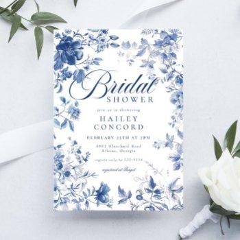 elegant blue toile chinoiserie bridal shower invitation