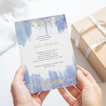 elegant blue watercolor and gold | bridal shower invitation