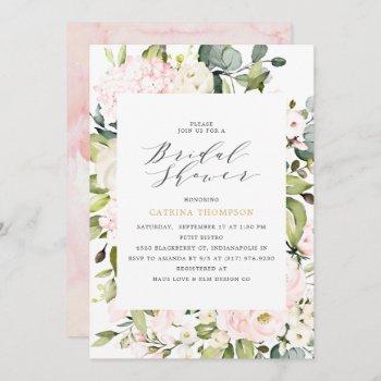 elegant  blush floral and eucalyptus bridal shower invitation