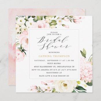 elegant blush floral greenery bridal shower invitation
