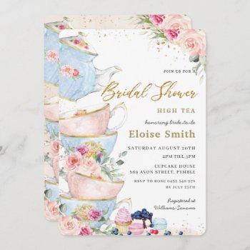 elegant blush floral high tea party bridal shower invitation
