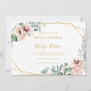 elegant blush floral | horizontal bridal shower invitation