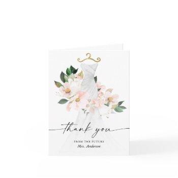 elegant blush floral wedding dress thank you card