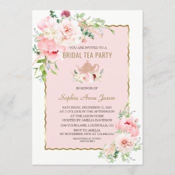 elegant blush flowers gold frame bridal tea party invitation