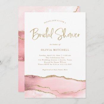 elegant blush pink agate with gold | bridal shower invitation