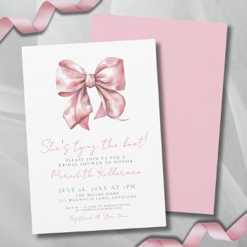elegant blush pink bow bridal shower invitation