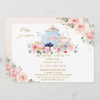 elegant blush pink floral tea party bridal shower invitation