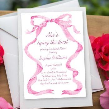 elegant blush pink hand drawn bow bridal shower invitation