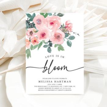 elegant blush pink love is in bloom bridal shower invitation