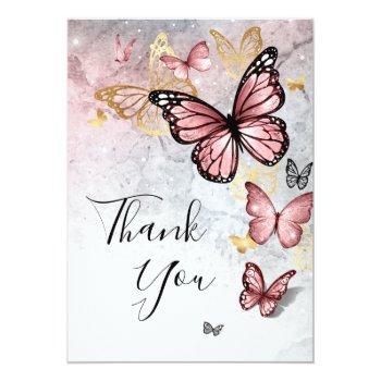 Elegant Blush Pink Rose Gold Butterfly Folded Thank You Card Front View