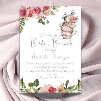 elegant blush pink tea brunch floral bridal shower invitation