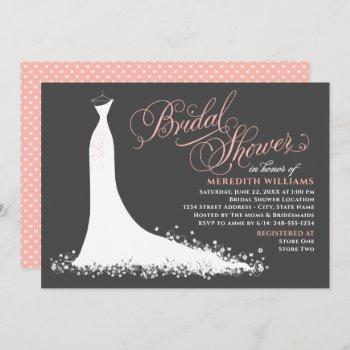 elegant blush pink wedding gown bridal shower invitation