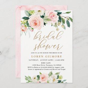 elegant blush watercolor floral bridal shower invitation