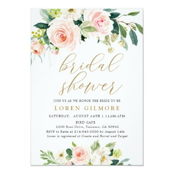 Elegant Blush Watercolor Floral Bridal Shower Invitation Front View