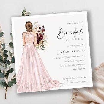 elegant blush wedding gown bridal shower invite