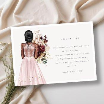 elegant boho blush wedding gown bridal shower thank you card