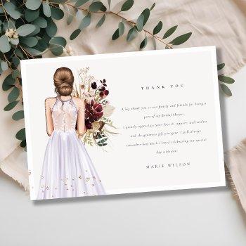 elegant boho lilac wedding gown bridal shower thank you card