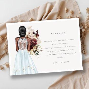 elegant boho sky blue wedding gown bridal shower thank you card