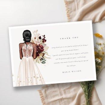 elegant boho white wedding gown bridal shower thank you card