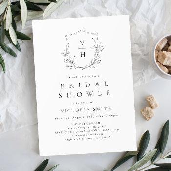 elegant botanical crest monogram bridal shower invitation
