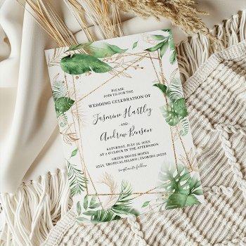 elegant botanical summer foliage & gold wedding invitation