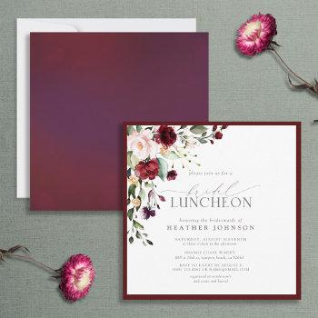 elegant bridal luncheon floral burgundy invitation