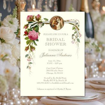 elegant bridal shower catholic roses invitation