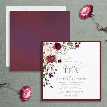 elegant burgundy floral bridal tea shower invitation