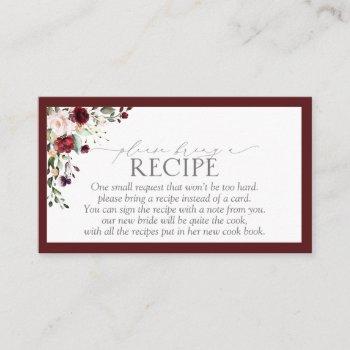 elegant burgundy floral please bring a recipe enclosure card