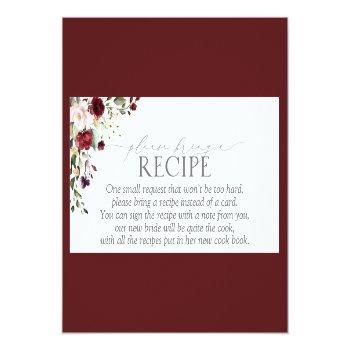 Elegant Burgundy Floral Please Bring A Recipe Enclosure Card Front View