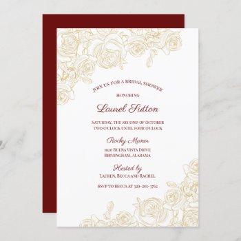 elegant burgundy & golden roses bridal shower invitation