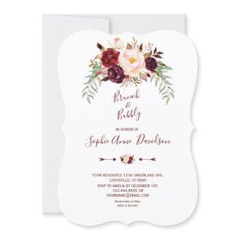 elegant burgundy marsala floral brunch & bubbly invitation