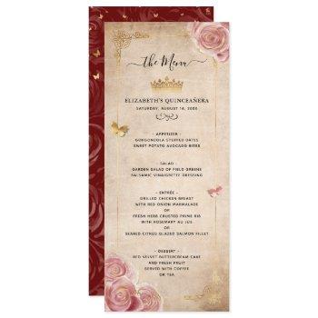 elegant burgundy pink rose gold watercolor floral menu