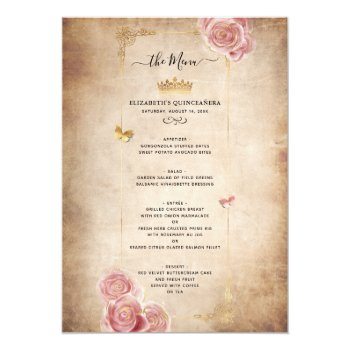 Elegant Burgundy Pink Rose Gold Watercolor Floral Menu Front View